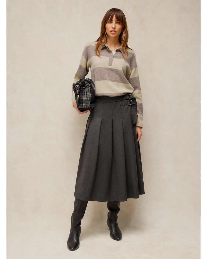 White Stuff Cashmere polo jumper nat mlt