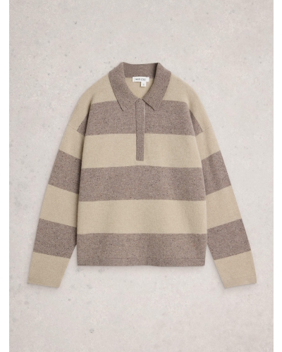 White Stuff Cashmere polo jumper nat mlt