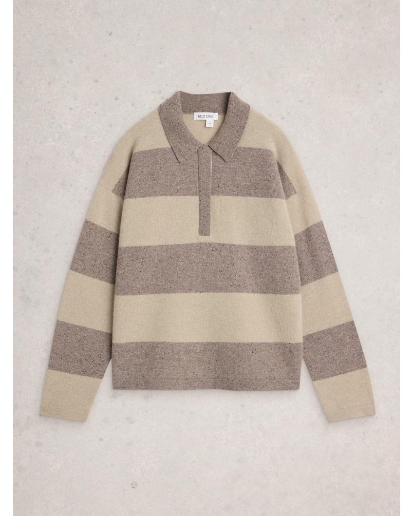 White Stuff Cashmere polo jumper nat mlt