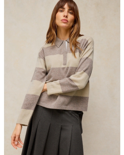 White Stuff Cashmere polo jumper nat mlt