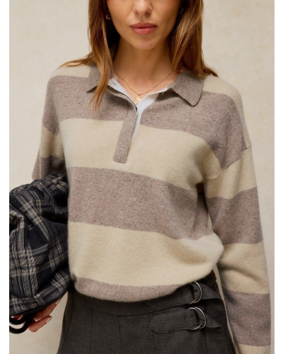White Stuff Cashmere polo jumper nat mlt