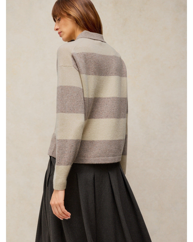 White Stuff Cashmere polo jumper nat mlt