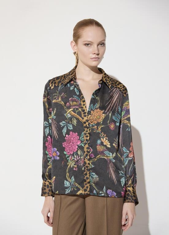 Lola Casademunt Regular fit shirt with animal and floral print brown-multicolor