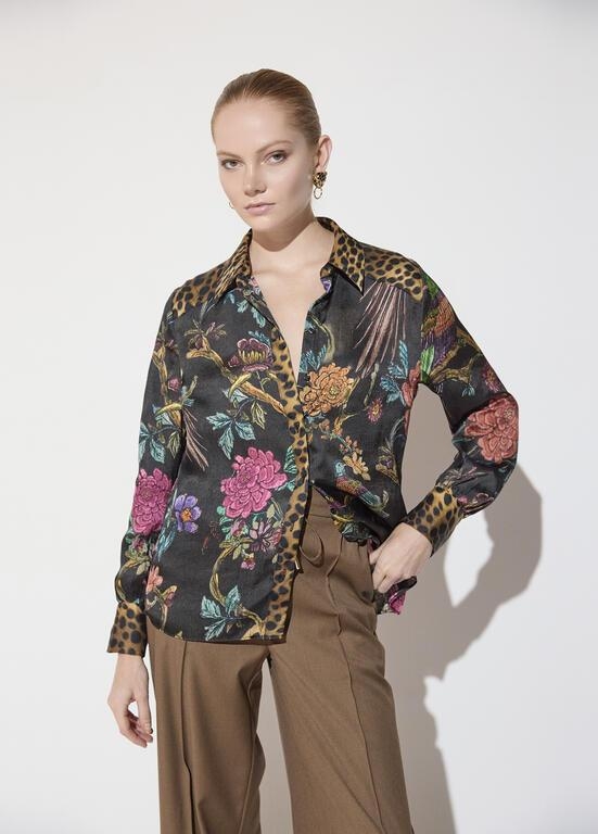 Lola Casademunt Regular fit shirt with animal and floral print brown-multicolor