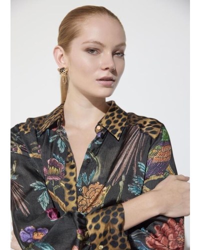 Lola Casademunt Regular fit shirt with animal and floral print brown-multicolor