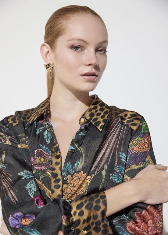 Lola Casademunt Regular fit shirt with animal and floral print brown-multicolor