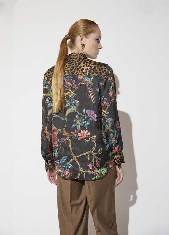 Lola Casademunt Regular fit shirt with animal and floral print brown-multicolor