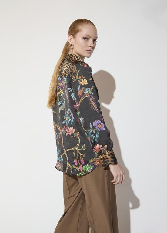 Lola Casademunt Regular fit shirt with animal and floral print brown-multicolor