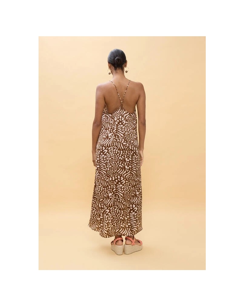Lola Casademunt Long dress stain print brown/ecru