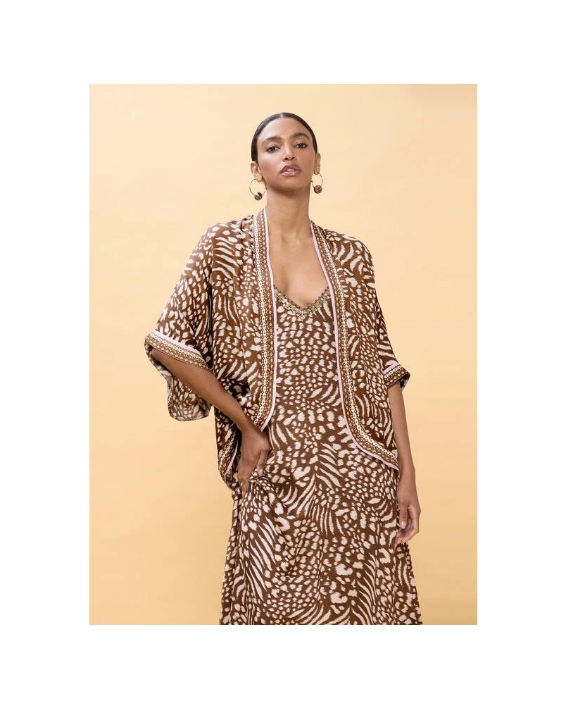 Lola Casademunt Long dress stain print brown/ecru