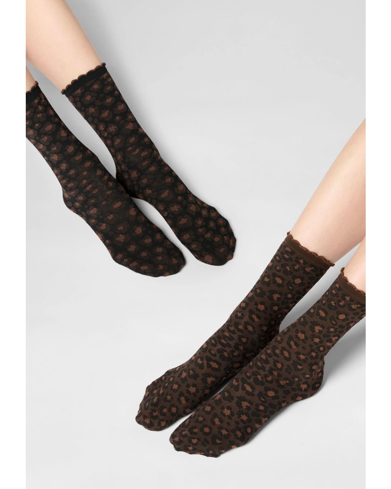 Oroblu Twins floral leopard 50 sok (2pack) chocolate 3