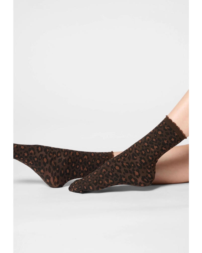 Oroblu Twins floral leopard 50 sok (2pack) chocolate 3