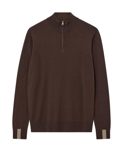 Mos Mosh Gallery Adam soft zip turtle neck knit chocolate brown