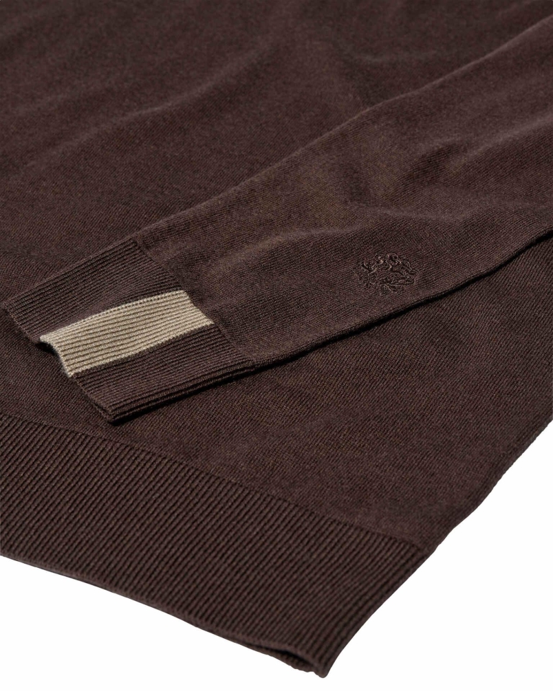 Mos Mosh Gallery Adam soft zip turtle neck knit chocolate brown