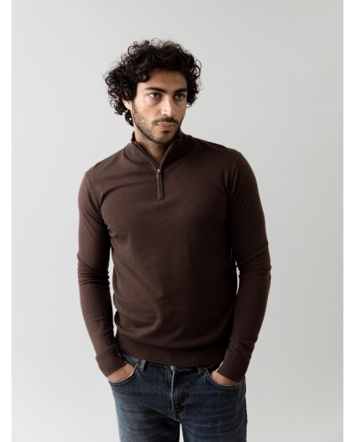Mos Mosh Gallery Adam soft zip turtle neck knit chocolate brown
