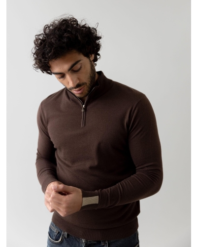Mos Mosh Gallery Adam soft zip turtle neck knit chocolate brown