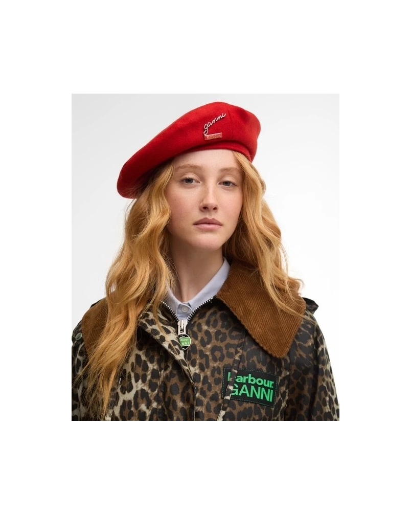 Barbour x GANNI baret hat red