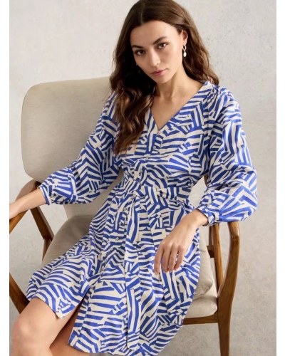 White Stuff Petra linen dress blue multi blue mlt