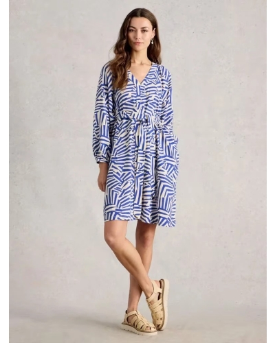 White Stuff Petra linen dress blue multi blue mlt