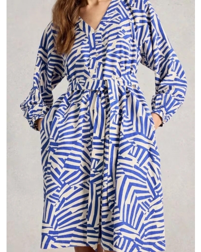 White Stuff Petra linen dress blue multi blue mlt