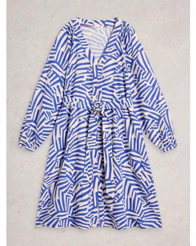 White Stuff Petra linen dress blue multi blue mlt