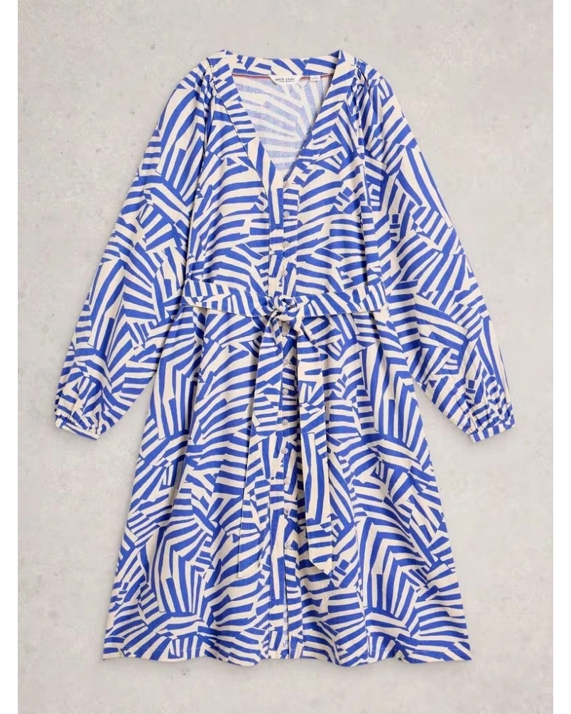 White Stuff Petra linen dress blue multi blue mlt