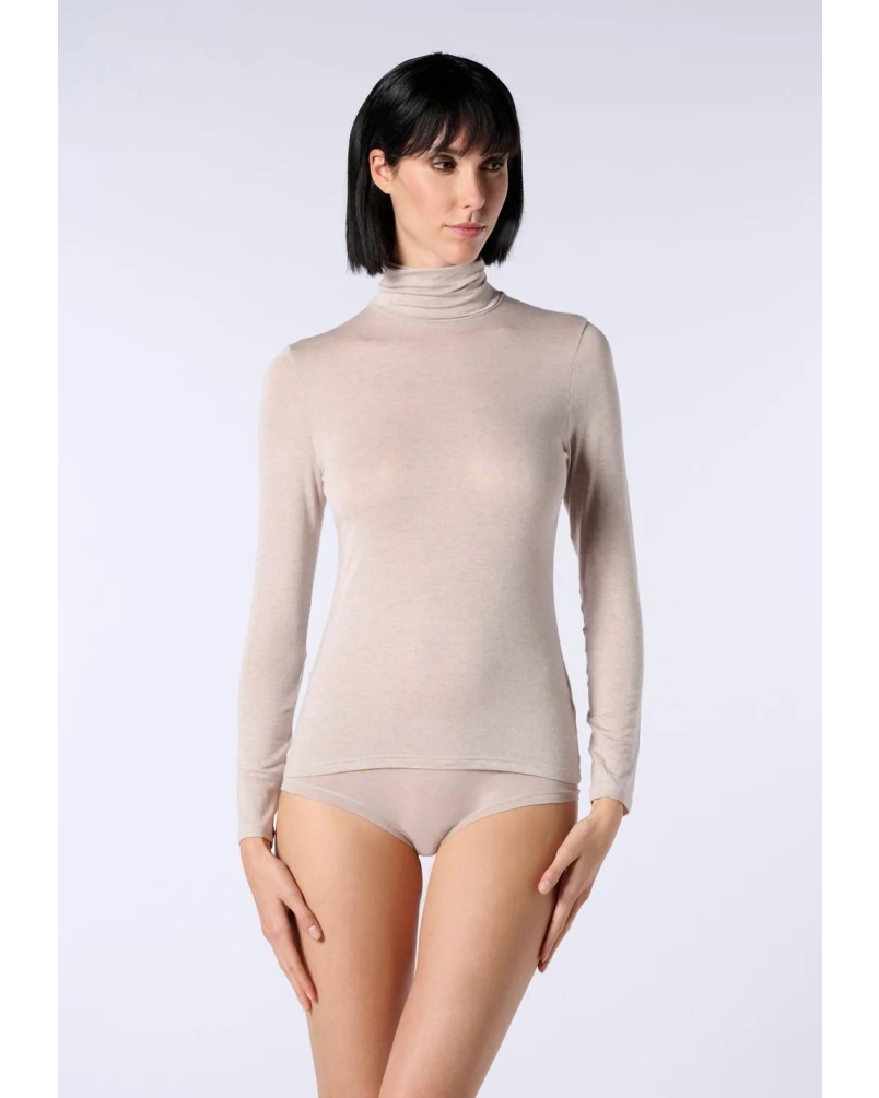 Oroblu Perfect line cashmere turtle neck long sleeve beige