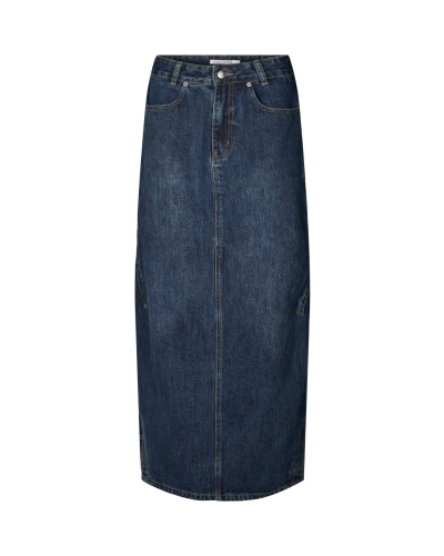 JOELLA PATHWORK DENIM SKIRT dark washed indigo