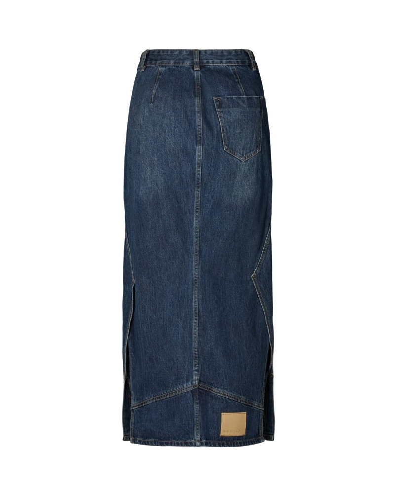 JOELLA PATHWORK DENIM SKIRT dark washed indigo