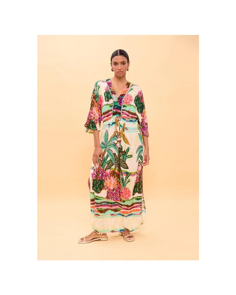 Lola Casademunt Palm tree print dress ecru/multicolor