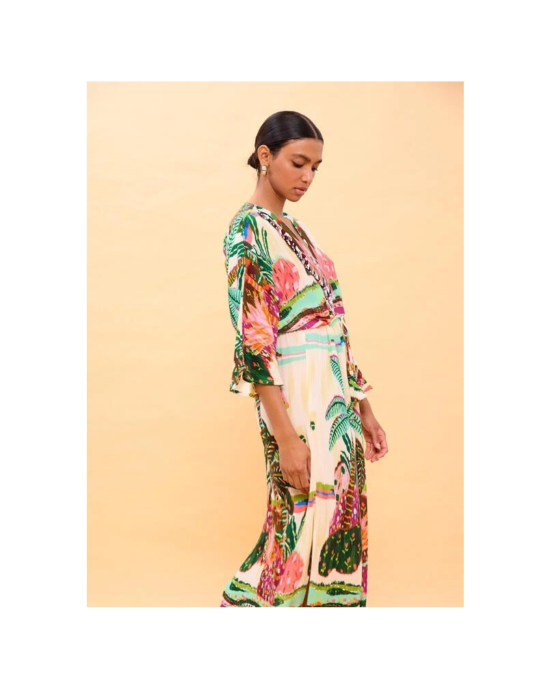 Lola Casademunt Palm tree print dress ecru/multicolor