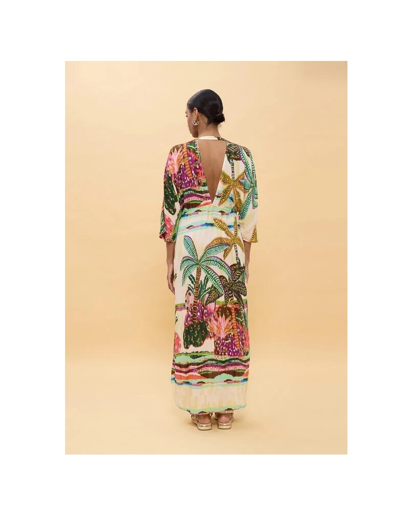 Lola Casademunt Palm tree print dress ecru/multicolor