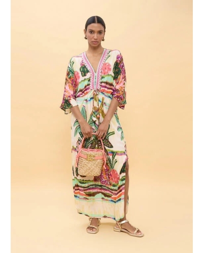 Lola Casademunt Palm tree print dress ecru/multicolor