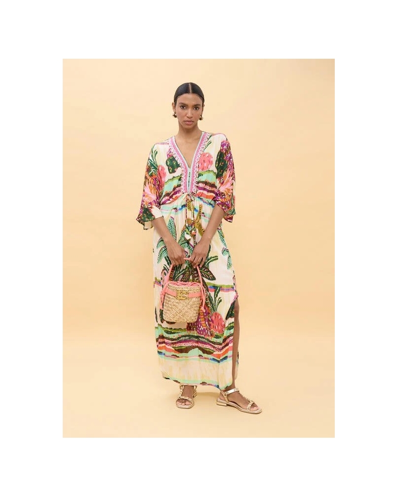 Lola Casademunt Palm tree print dress ecru/multicolor