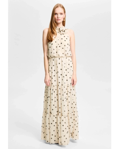 Swing Evening dress with polka dots champagne beige/black