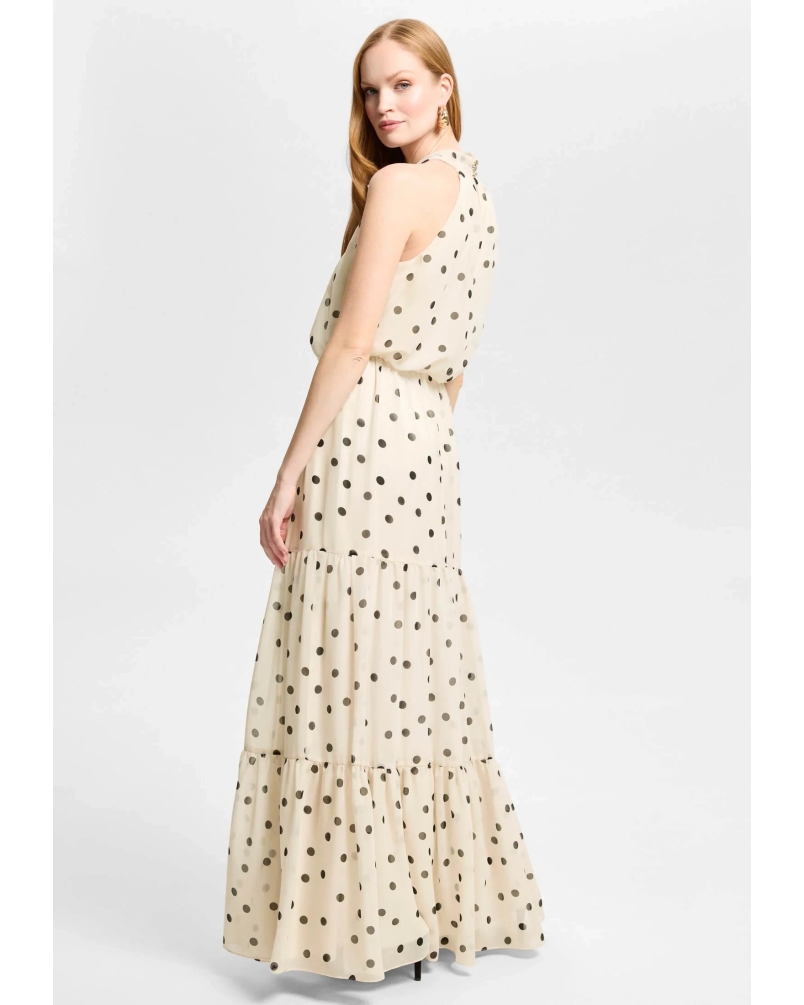 Swing Evening dress with polka dots champagne beige/black