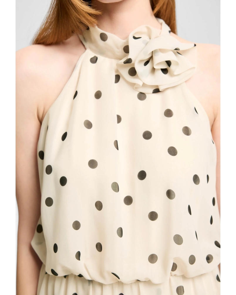 Swing Evening dress with polka dots champagne beige/black