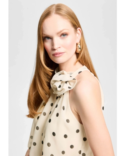 Swing Evening dress with polka dots champagne beige/black