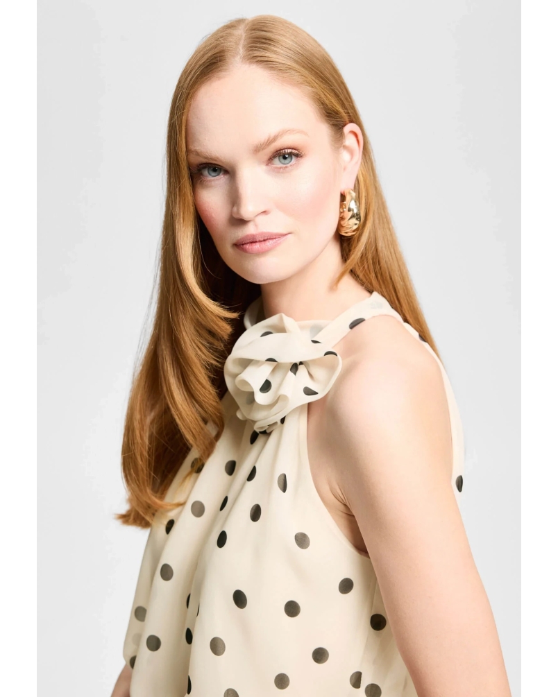 Swing Evening dress with polka dots champagne beige/black