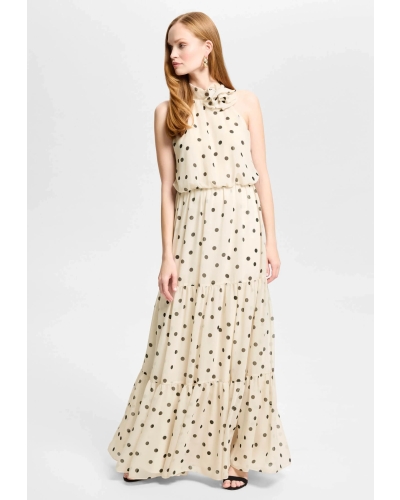 Swing Evening dress with polka dots champagne beige/black