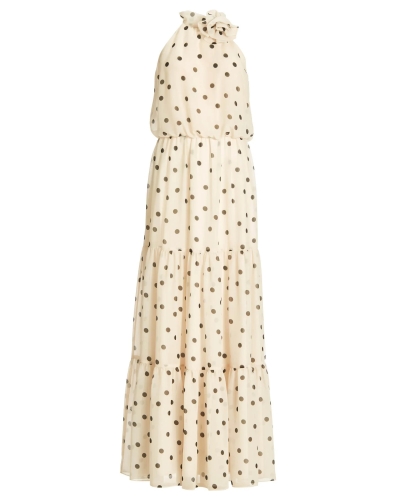 Swing Evening dress with polka dots champagne beige/black