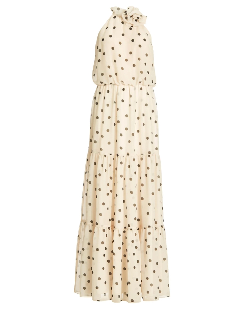 Swing Evening dress with polka dots champagne beige/black