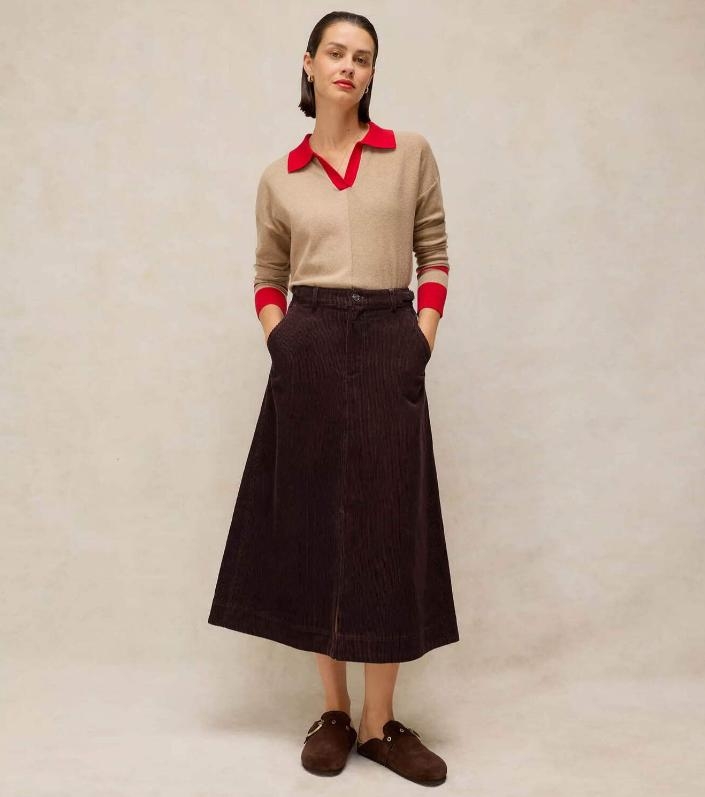 White Stuff Albie Midi Skirt dark brown