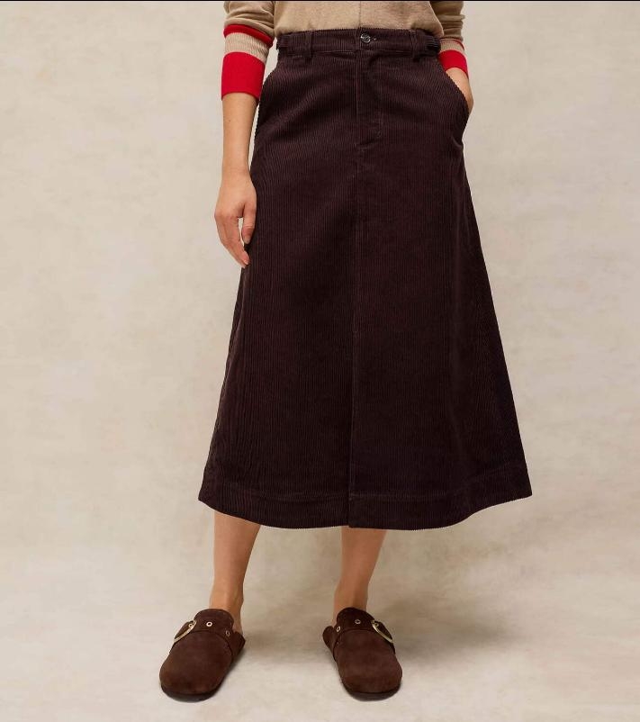 White Stuff Albie Midi Skirt dark brown