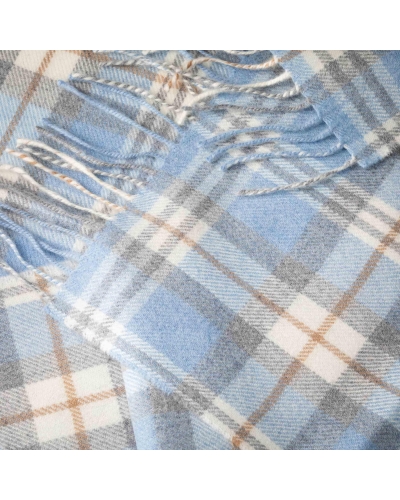 John Hanly Merino luxury wool scarf baby blue/cream check