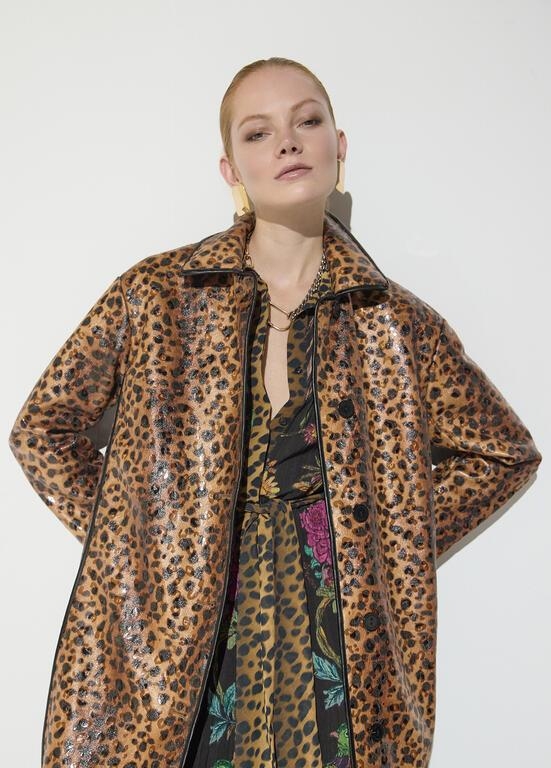 Lola Casademunt Leopard print coat with piping marron-black