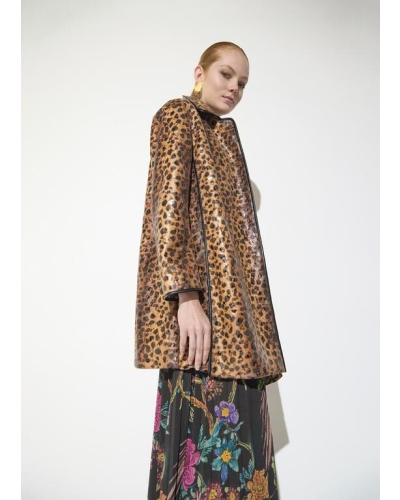 Lola Casademunt Leopard print coat with piping marron-black