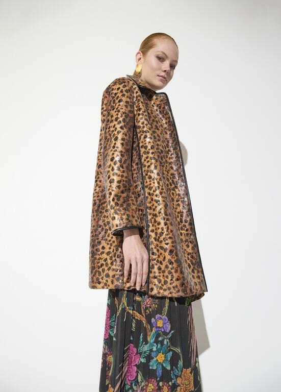 Lola Casademunt Leopard print coat with piping marron-black