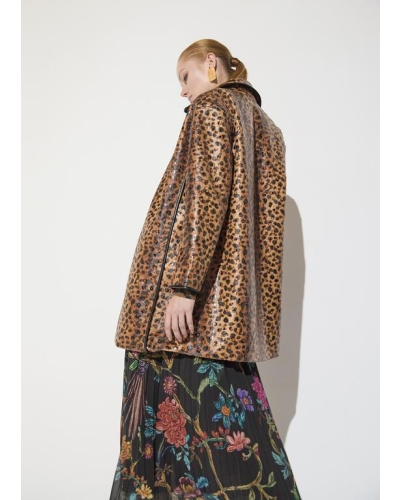 Lola Casademunt Leopard print coat with piping marron-black