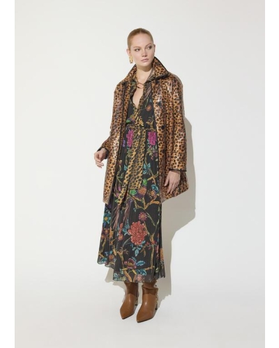 Lola Casademunt Leopard print coat with piping marron-black